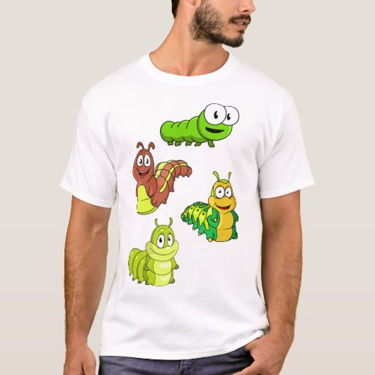 Cartoon Caterpilars Green Yellow Brown T-shirt (Voorkant)