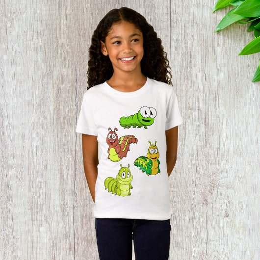 Cartoon Caterpilars Green Yellow Brown T-shirt