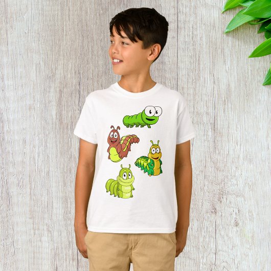Cartoon Caterpilars Green Yellow Brown T-shirt