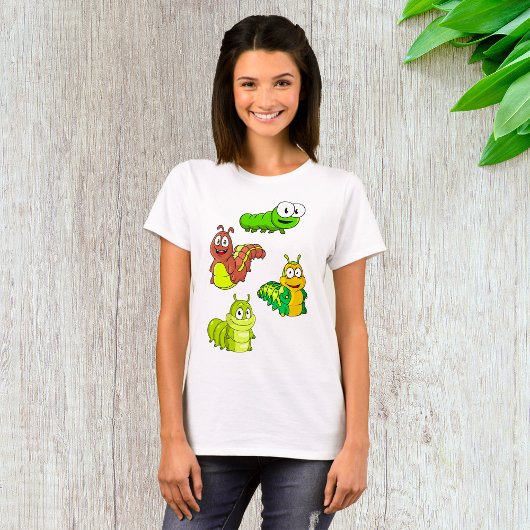 Cartoon Caterpilars Green Yellow Brown T-shirt