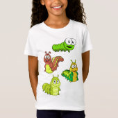 Cartoon Caterpilars Green Yellow Brown T-shirt (Voorkant)