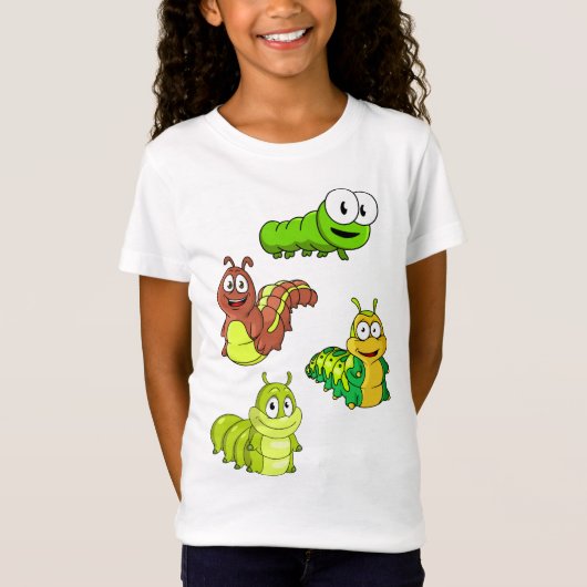 Cartoon Caterpilars Green Yellow Brown T-shirt (Voorkant)