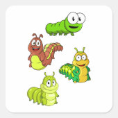 Cartoon Caterpilars Green Yellow Brown Vierkante Sticker (Voorkant)