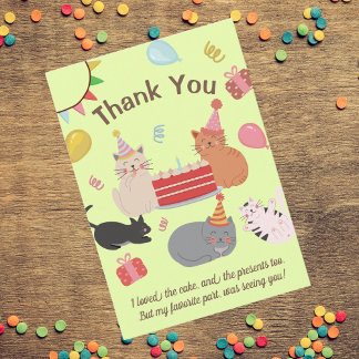 Cartoon Cats Birthday Party Thank You Card Bedankkaart