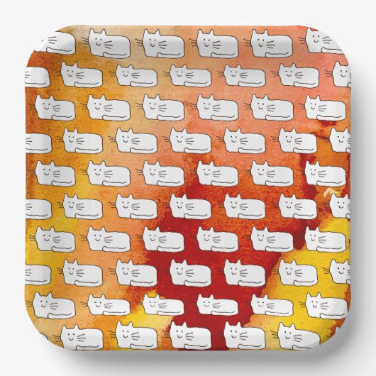 Cartoon Cats Doodle Line Drawing Papieren Bordje (Voorkant)