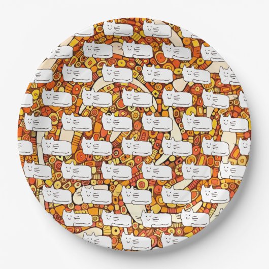 Cartoon Cats Doodle Line Drawing Papieren Bordje (Voorkant)