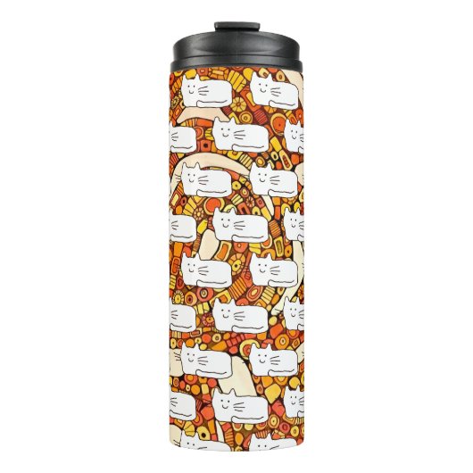 Cartoon Cats Doodle Line Drawing Thermosbeker (Voorkant)