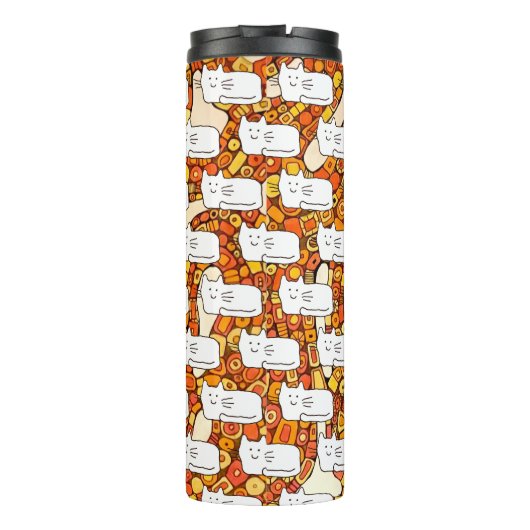 Cartoon Cats Doodle Line Drawing Thermosbeker (Achterkant)