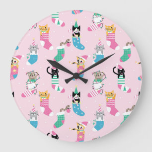 Cartoon Cats Kerst Naadloos Patroon Grote Klok