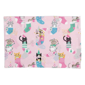 Cartoon Cats Kerst Naadloos Patroon Kussensloop