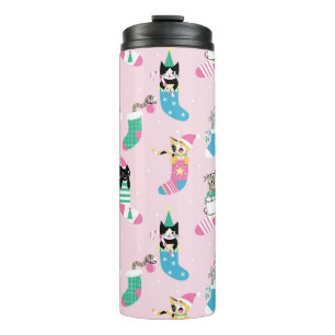 Cartoon Cats Kerst Naadloos Patroon Thermosbeker