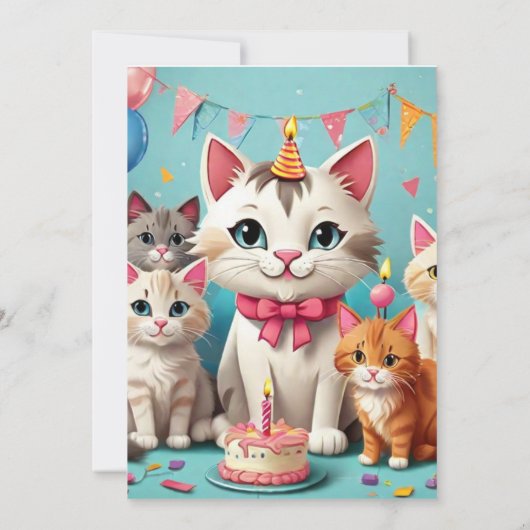 Cartoon Cats Kinder’ Gesponnen-effect Verjaardagsf Kaart (Achterkant)