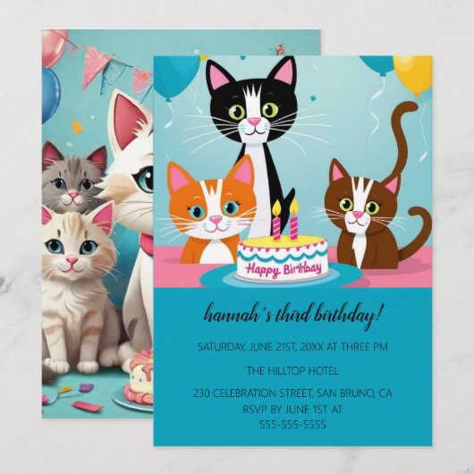 Cartoon Cats Kinder’ Gesponnen-effect Verjaardagsf Kaart (Voorkant / Achterkant)