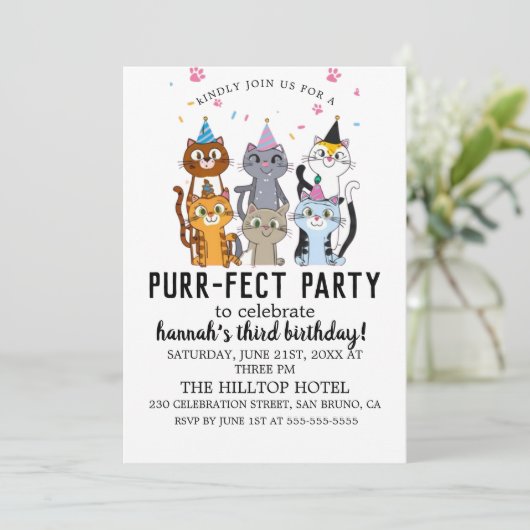 Cartoon Cats Kinder’ Gesponnen-effect Verjaardagsf Kaart (Staand voorkant)