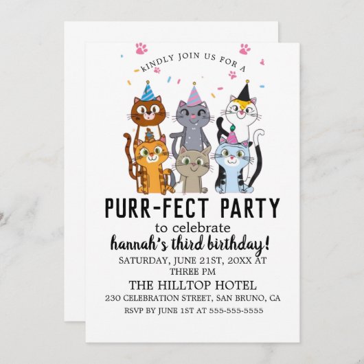 Cartoon Cats Kinder’ Gesponnen-effect Verjaardagsf Kaart (Voorkant / Achterkant)