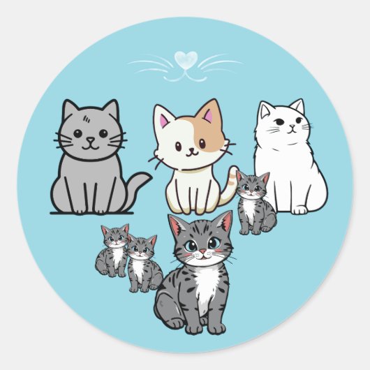 Cartoon Cats Ronde Sticker (Voorkant)