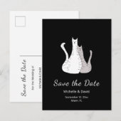 Cartoon Cats Tekening Bruiloft Save the Date Zwart Aankondigingskaart (Voorkant / Achterkant)