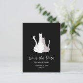 Cartoon Cats Tekening Bruiloft Save the Date Zwart Aankondigingskaart (Staand voorkant)
