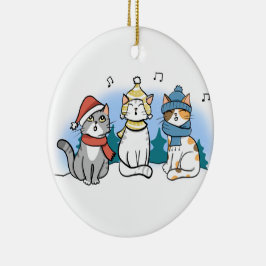 Cartoon Cats zingend een vrolijk kerstkarol Keramisch Ornament