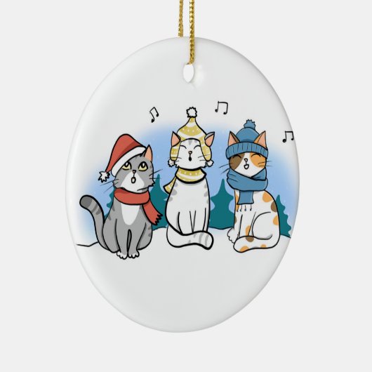 Cartoon Cats zingend een vrolijk kerstkarol Keramisch Ornament (Rechts)