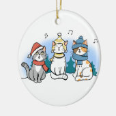 Cartoon Cats zingend een vrolijk kerstkarol Keramisch Ornament (Links)