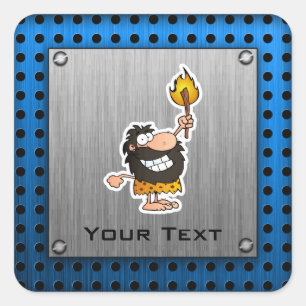 Cartoon Caveman; Metaalblik Vierkante Sticker