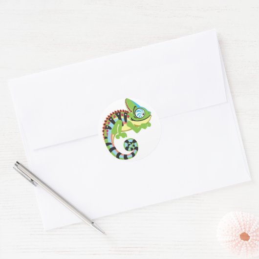 cartoon chameleon ronde sticker (Envelop)