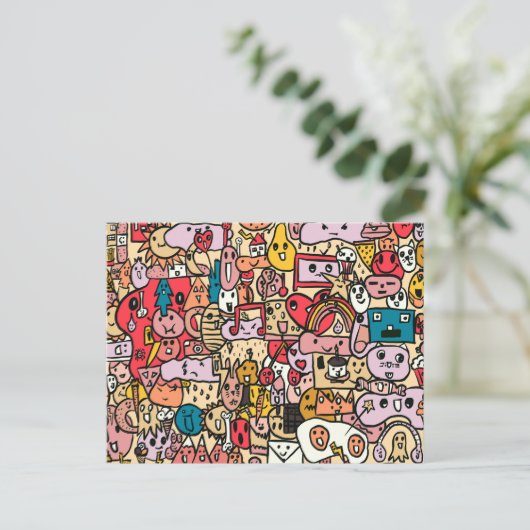 Cartoon Character Hand Drawn Toss Pattern Briefkaart (Staand voorkant)