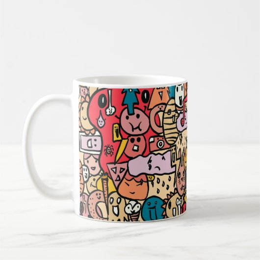 Cartoon Character Hand Drawn Toss Pattern Koffiemok (Links)