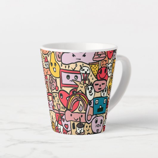 Cartoon Character Hand Drawn Toss Pattern Latte Mok (Rechterhoek)