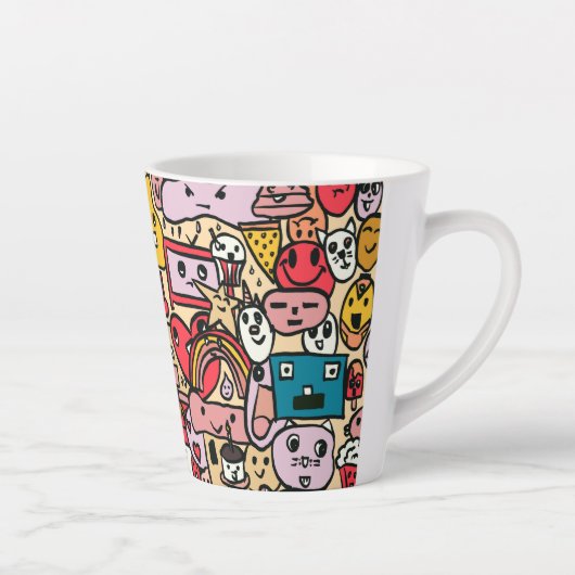 Cartoon Character Hand Drawn Toss Pattern Latte Mok (Rechts)