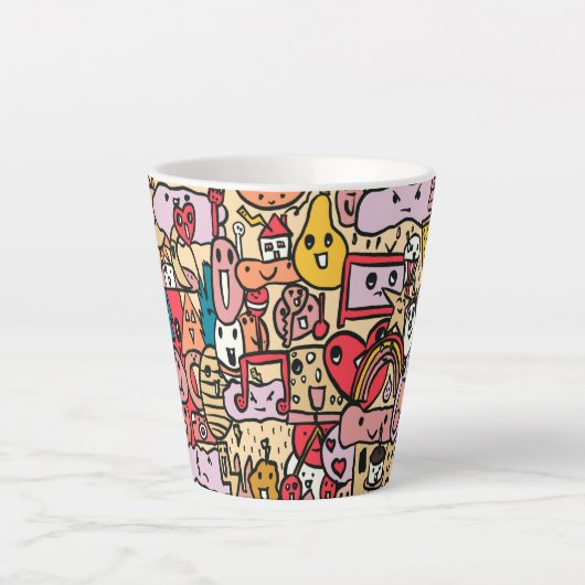 Cartoon Character Hand Drawn Toss Pattern Latte Mok (Voorkant)