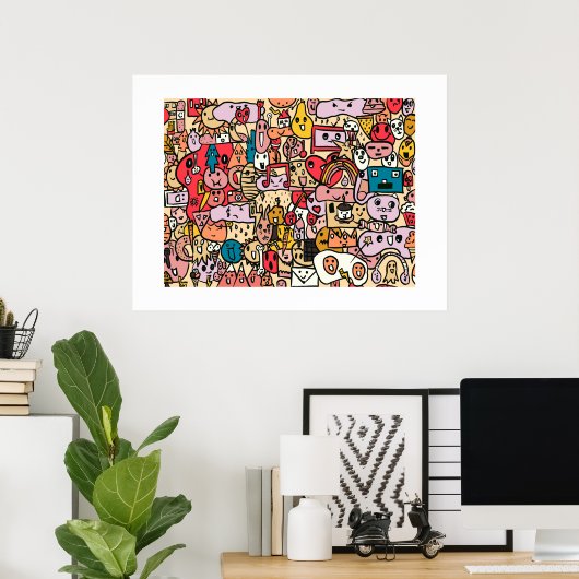 Cartoon Character Hand Drawn Toss Pattern Poster (Thuiskantoor)