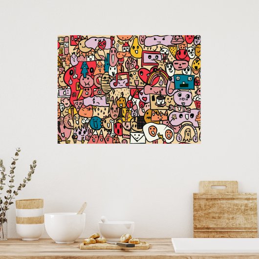 Cartoon Character Hand Drawn Toss Pattern Poster (Keuken)