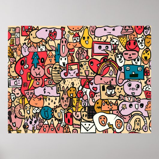 Cartoon Character Hand Drawn Toss Pattern Poster (Voorkant)