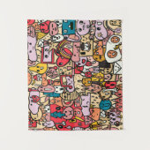 Cartoon Character Hand Drawn Toss Pattern Wandkleed (Voorkant)