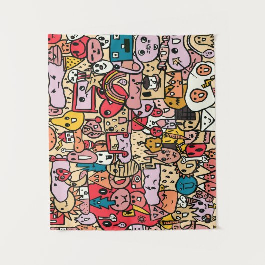 Cartoon Character Hand Drawn Toss Pattern Wandkleed (Voorkant)