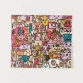 Cartoon Character Hand Drawn Toss Pattern Wandkleed (Voorkant (horizontaal))