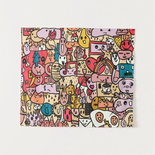 Cartoon Character Hand Drawn Toss Pattern Wandkleed (Voorkant (horizontaal))