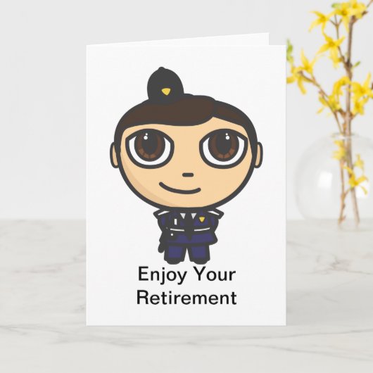 Cartoon Character Policeman Retirement Kaart (Gele Bloem)