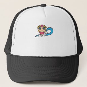 Cartoon Character Surfer Girl met Waves Pet