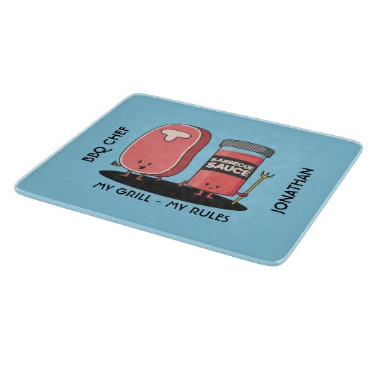 Cartoon Characters Steak & Sauce BBQ Chef Snijplank (Hoek)
