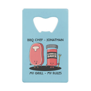 Cartoon Characters Steak & Sauce Custom BBQ Chef Creditkaart Flessenopener