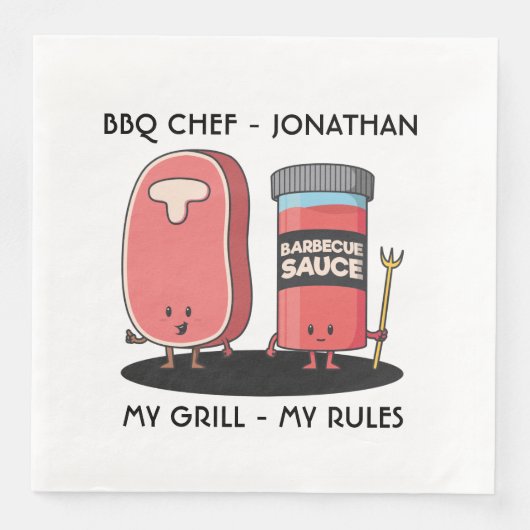 Cartoon Characters Steak & Sauce Custom BBQ Chef Servet (Voorkant)