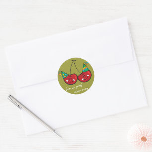 Cartoon Cheeky Cherries met Petten van feestdagen Ronde Sticker