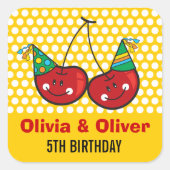 Cartoon Cheeky Cherries met Petten van feestdagen Vierkante Sticker (Voorkant)