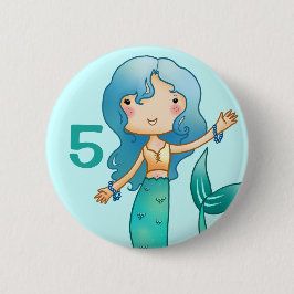 Cartoon Cheerful Mermaid Birthday Ronde Button 5,7 Cm