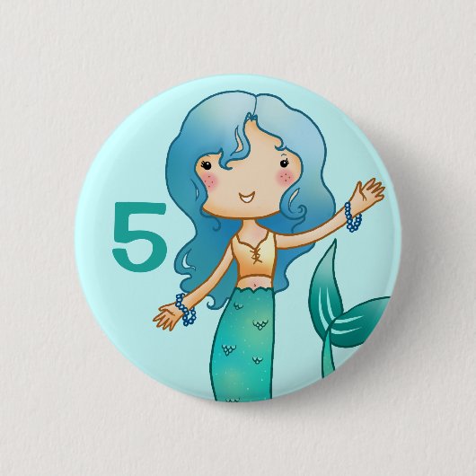 Cartoon Cheerful Mermaid Birthday Ronde Button 5,7 Cm (Voorkant)