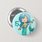 Cartoon Cheerful Mermaid Birthday Ronde Button 5,7 Cm (Voorkant /achterkant)