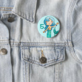 Cartoon Cheerful Mermaid Birthday Ronde Button 5,7 Cm (In situ)